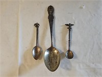 2 Sterling Silver Souvenir Spoons & 1 Salt Dip