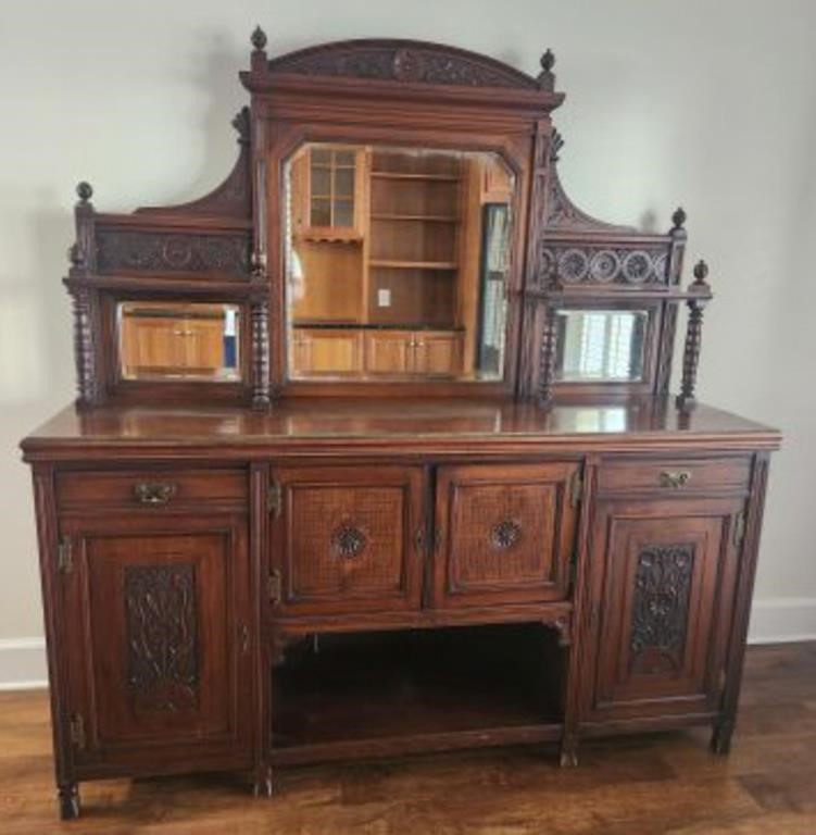 ANTIQUE MAHOGANY BUFFET SIDEBOARD W/ MIRROR BACK