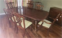 INLAID BALL & CLAW DINING TABLE W/ 8 CHAIRS
