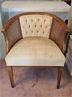 Vintage Cane Barrel Back Tufted Side Chair