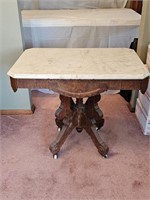 Walnut Victorian Carved Marble Top Parlor Table