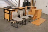 Desk Approx 72"x24"x29", (3) Chairs, (2) Book Case