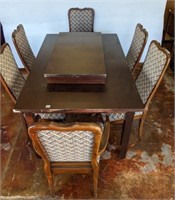 DINING TABLE, 6 CHAIRS, 1 LEAF