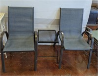 3 PCS: 2 METAL/MESH ARMCHAIRS, METAL TABLE