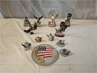 6 Patriotic Eagle Sculptures and Mini Tea Set