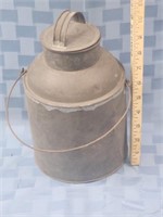 Primitive Milk tin can with lid and bail, 12"