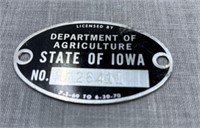 State of Iowa agriculture tag