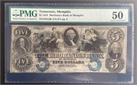 1854 $5.00 Mechanics Bank of Memphis Bank Note