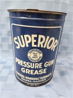Vintage Superior 5 lb. Pressure gun grease tin,