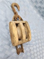 Vintage double wooden farm pulley