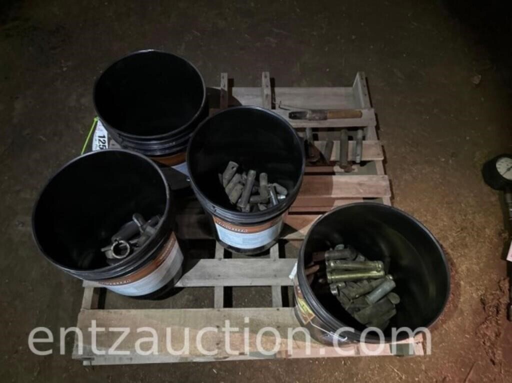 LARGE LOT OF PINS, 4 BLACK BUCKETS