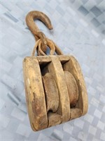 Antique wooden double farm pulley