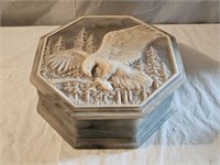 Incolay Eagle Carved Octagon Jewelry Dresser Box