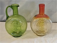 2 Kanawha Federal Eagle Art Glass Decanters