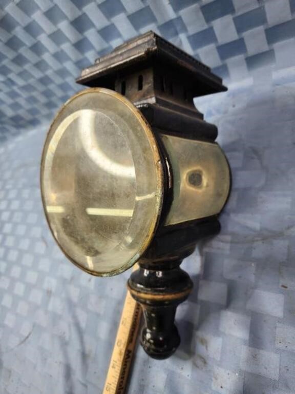 Large antique auto lamp, Red Bulls Eye, beveled