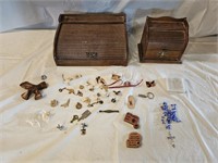 Wood Dresser & Recipe Boxes, Rosary, Pins