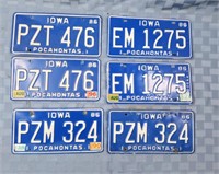3 Sets 1980s Iowa license plates