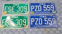 2 sets Iowa License plates, 1979, 1986