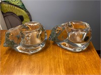 2 Heavy Glass Cat Candle Holders