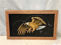 Vintage Hand Painted Velvet Eagle Wall Art