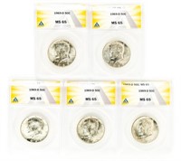 Coin 5 Kennedy 1969-D Half Dolrs-ANACS-MS65