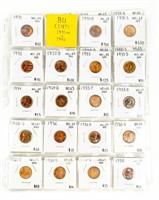 Coin Sheet of 27 Lincoln Cents-Many PDS-BU