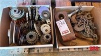 2 Boxes of Hooks, Sprockets, Pulleys, etc