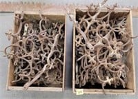 2 boxes of Antique ornate cast iron fence tops