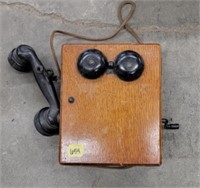 Antique oak crank telephone bell box