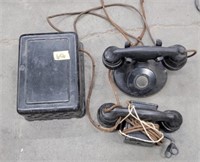 Antique bakelite magneto telephones with bell box