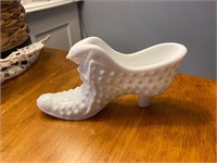 Milk Glass Hobnail Cat in Boot