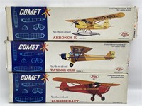 Lot Of 3 Comet Balsa Wood Airplane Model Kits In