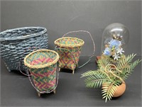 Baskets and plastic plants