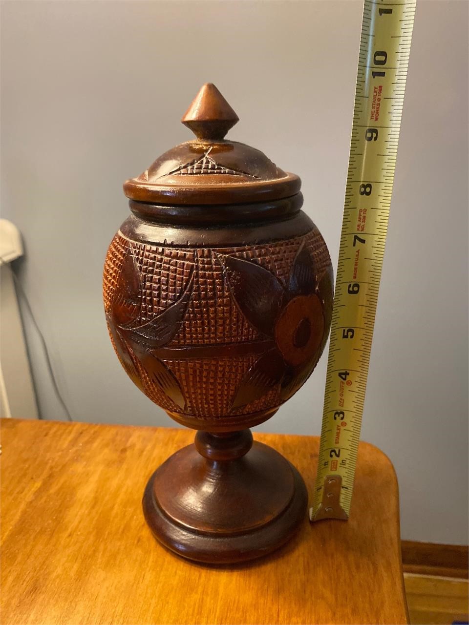 Hand Carved Lidded Pedestal Bowl