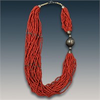 Vintage Multi-Strand Beaded Coral Necklace