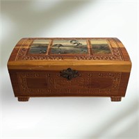 Vintage Cedar Storage Box Carved