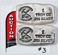 2  Prospectors 1 troy oz .999 silver bars