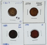 1863, 1879, 1889 & 1894  Indian Head Cents