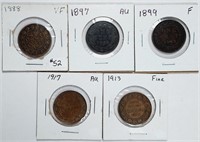 Group of 5  Canadian Large Cents   F - AU