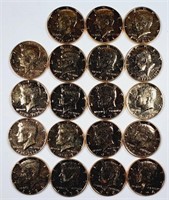 19  Gold plated mixed-date Kennedy Half Dollars