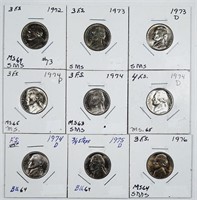 Group of 9  Jefferson Nickels  1972 - 1976  MS-BU