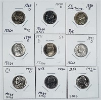 Group of 9  Jefferson Nickels  1968-D - 1972-D  MS