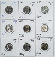 Group of 9  Jefferson Nickels  1977-D - 1979-D