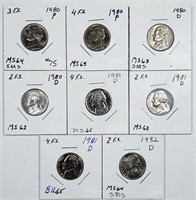 Group of 9  Jefferson Nickels 1980 - 1982-D