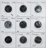 Group of 9  Canada  25 Cents   1971 - 1988