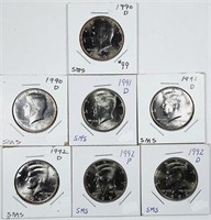Group of 7  Kennedy Half Dollars  1990-D - 1992-D