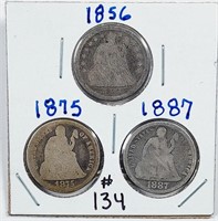 1856, 1875 & 1887 Seated Liberty Dimes  AG-G
