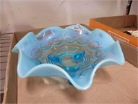 DECORATIVE FOOTED BLUE FROSTED BOWL