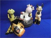 (4) Wooden Cow Ornaments