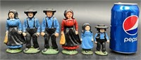 Amish Family Cast Iron Figures 2 Men, Women, Child